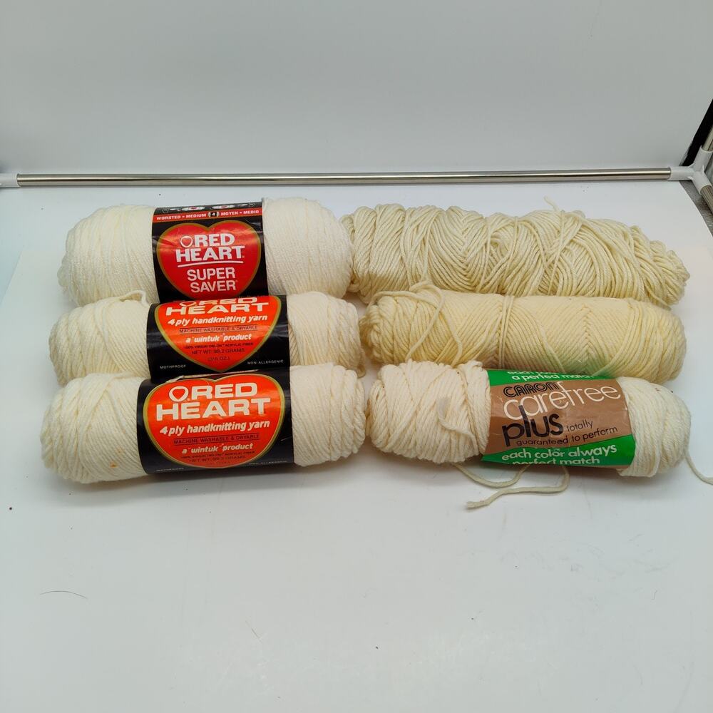 6X Red Heart Mixed Off Soft Whites Acrylic Yarn